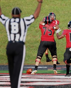 Gardner-Webb rejoices from a touchdown. Photo by: Hannah Covington