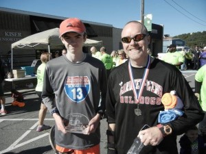 Noel Manning, right, and his son after a race. 