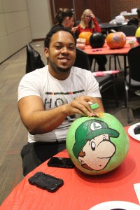 Gardner-Webb student shows off his artistic abilities through his Luigi-themed pumpkin. Photo by Hannah Haggerty. 