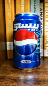 A Pepsi can with Arabic letters from Berry's visit to Beirut in 2005. 