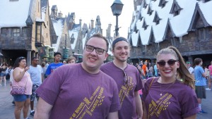 Students Jacob Kirby, Emily DeVries, and Josiah Parke wait in line to get a Butter Beer in the Harry Potter section of Universal Studios. Photo by Elizabeth Banfield