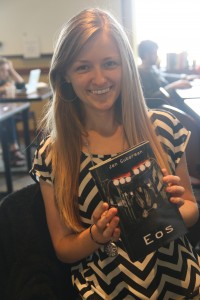 Jen Guberman with her book, Eos.